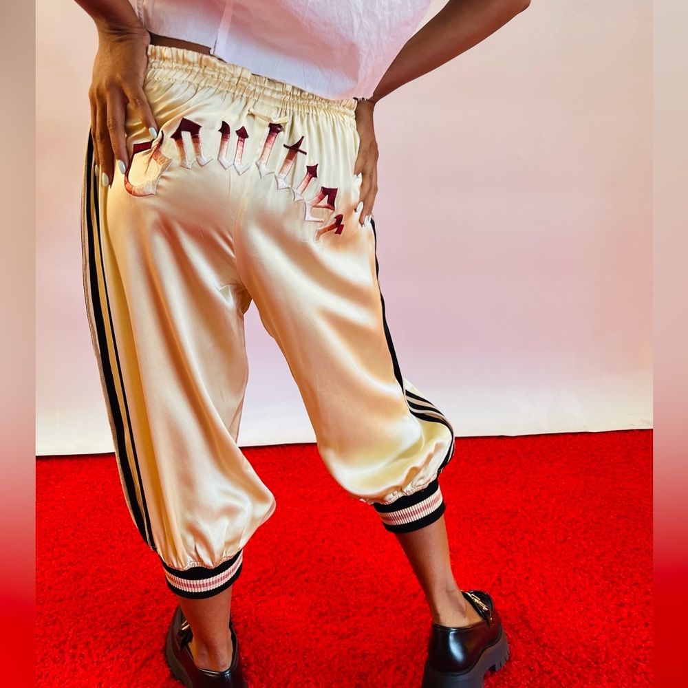 JEAN PAUL GAULTIER SILK PANTS EMBROIDERED IT 44 NEW